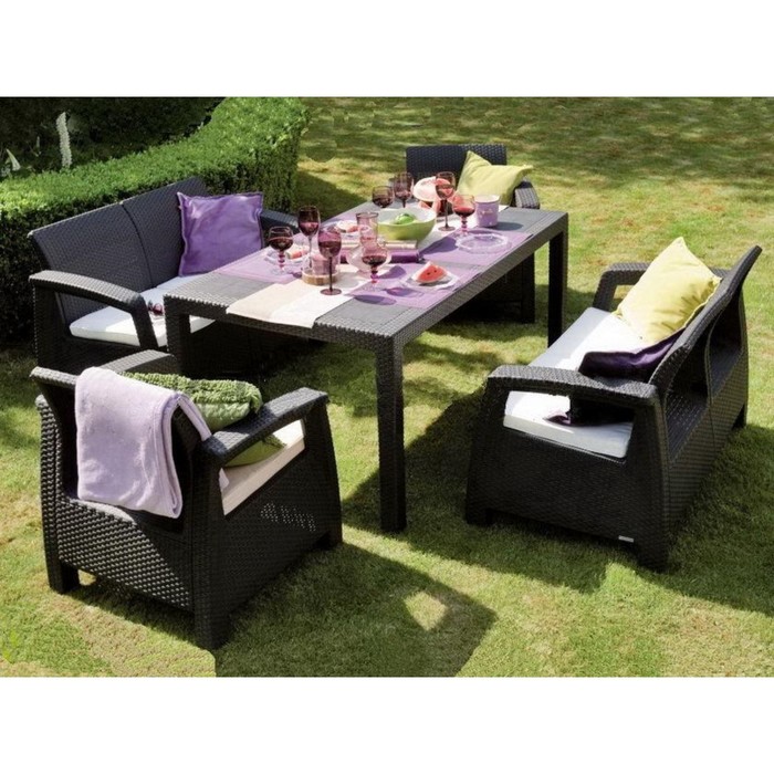 Набор мебели Corfu Fiesta, 5 предметов: стол, 2 дивана, 2 кресла, искусственный ротанг, цвет графит