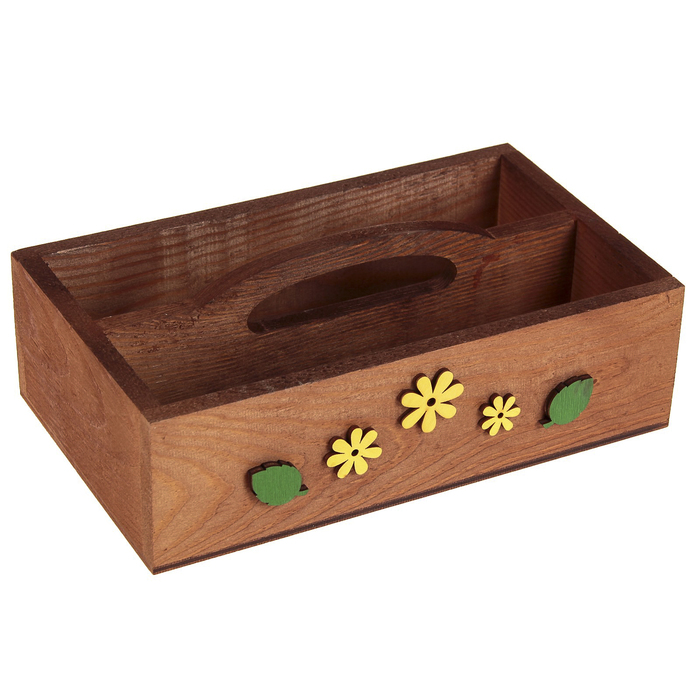 Декоративный поднос "Цветы" с ручкой из массива сосны 25х15х9 см, толщ. 10 мм