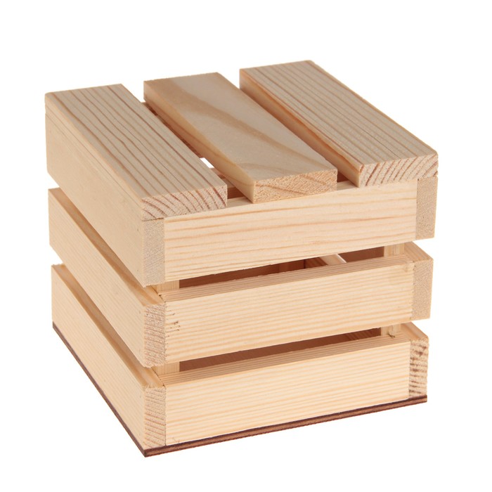 Ящик из массива сосны для декора "С реечной крышкой" 14х14х12 см, толщ. 10 мм