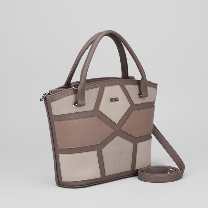 Сумка женская, 2 отдела на молнии, наружный карман, длинный ремень, цвет бежевый