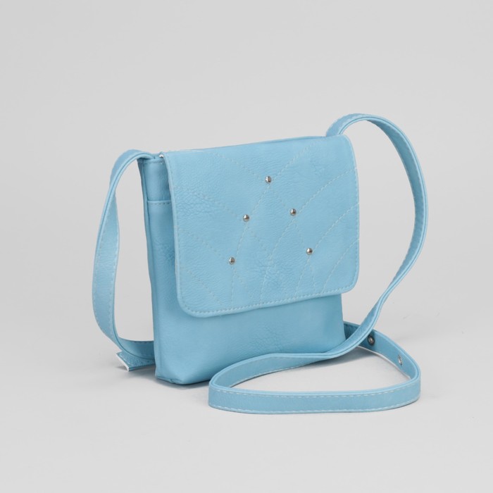 Сумка женская, отдел на молнии, наружный карман, длинный ремень, цвет голубой