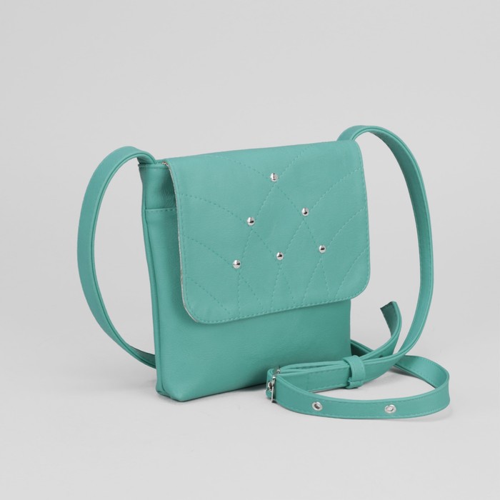 Сумка женская, отдел на молнии, наружный карман, длинный ремень, цвет бирюзовый