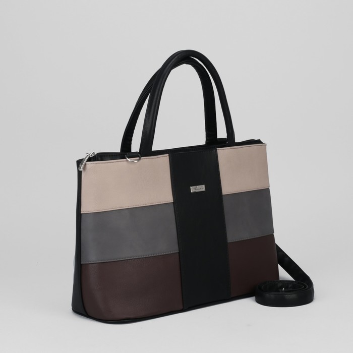 Сумка женская, 2 отдела на молнии, наружный карман, цвет коричневый/бежевый