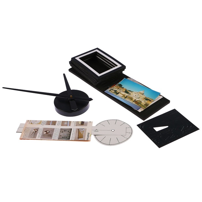 Часы-наклейка DIY с фоторамками, d=120 см, стрелки 39 см, фото 13х8.5 см, чёрно-белые