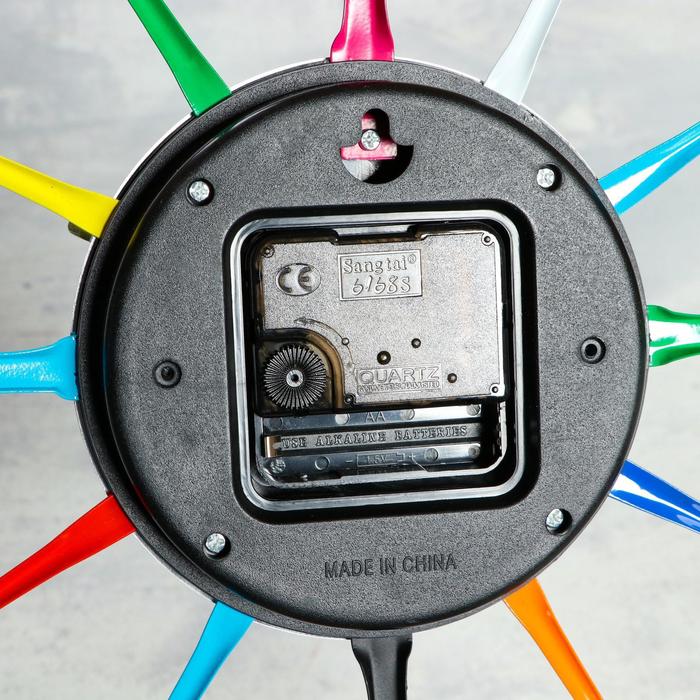 Часы настенные Столовые приборы, вилки/ложки/поварешки/шумовки цветные, d=42см