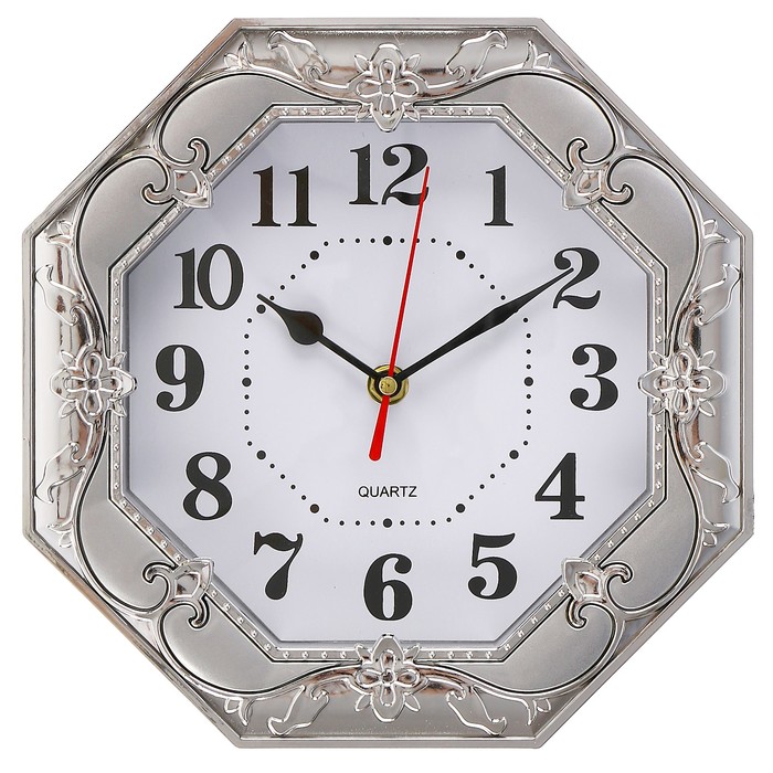 Часы настенные, серия Золото, восьмиугольные, рама узор хромированный, микс, 23.5х23.5 см