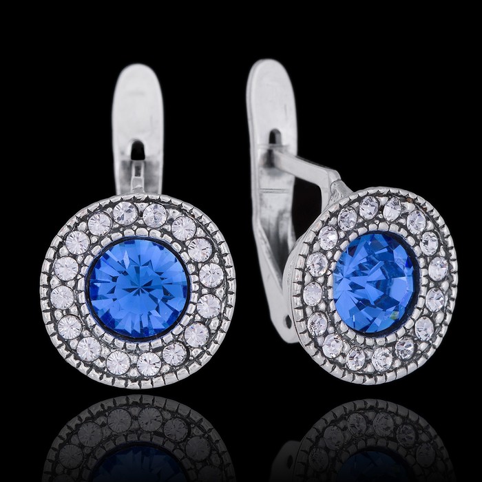 Серьги "Лоо", цвет голубой в чернёном серебре