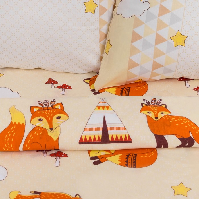 КПБ ДайПоспать Лисята вид бежевый 147*217 см, 150*220 см, 70*70 см 2шт, хл.100%, 125 гр/м