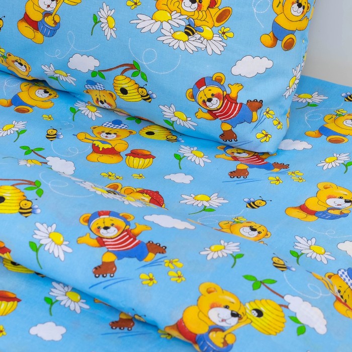 КПБ ДайПоспать Медовый мишка голубой 147*217 см, 150*220 см, 50*70 см 1шт, хл.100%, 120 гр/м 34409