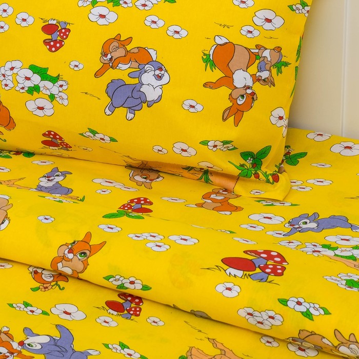 КПБ ДайПоспать Веселые зайчата желтый 147*217 см, 150*220 см, 50*70 см 1шт, хл.100%, 120 гр/ 34409