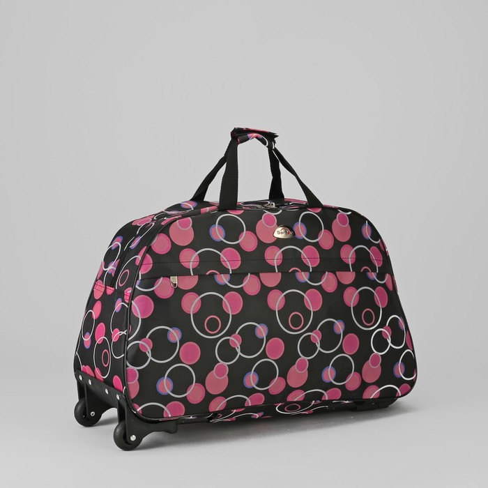 Сумка дорожная на колёсах «Круги», отдел на молнии, наружный карман, цвет чёрный