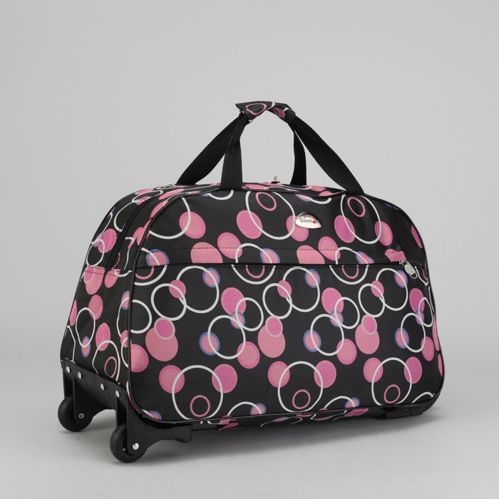Сумка дорожная на колёсах «Круги», отдел на молнии, наружный карман, цвет чёрный