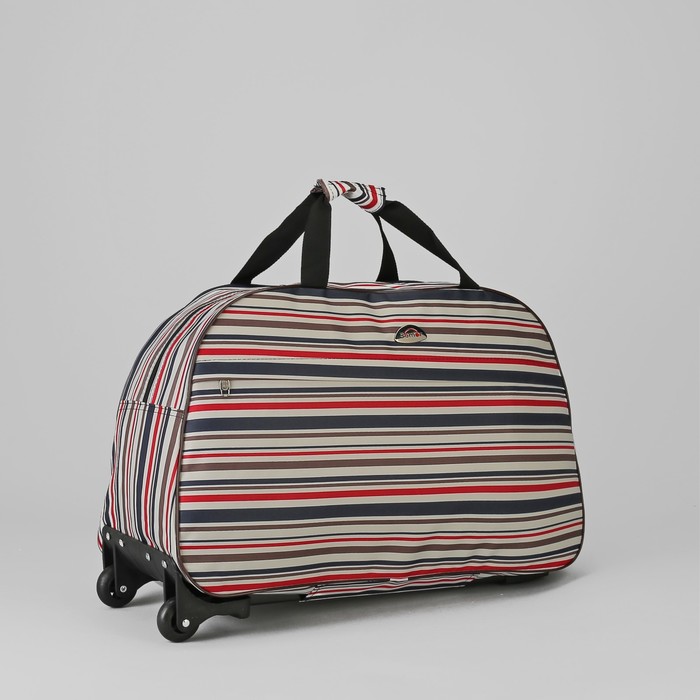 Сумка дорожная на колёсах «Полоски», отдел на молнии, наружный карман, цвет красный/бежевый