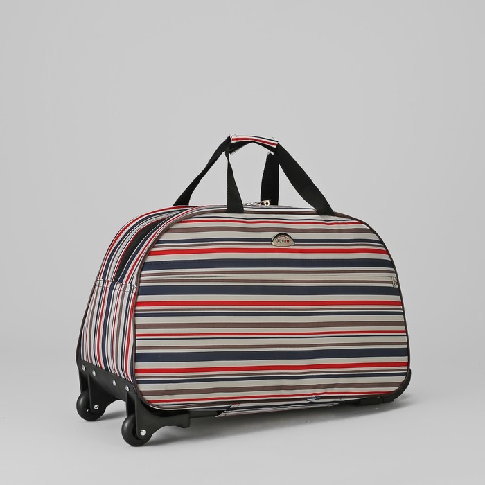 Сумка дорожная на колёсах «Полоски», отдел на молнии, наружный карман, цвет красный/бежевый