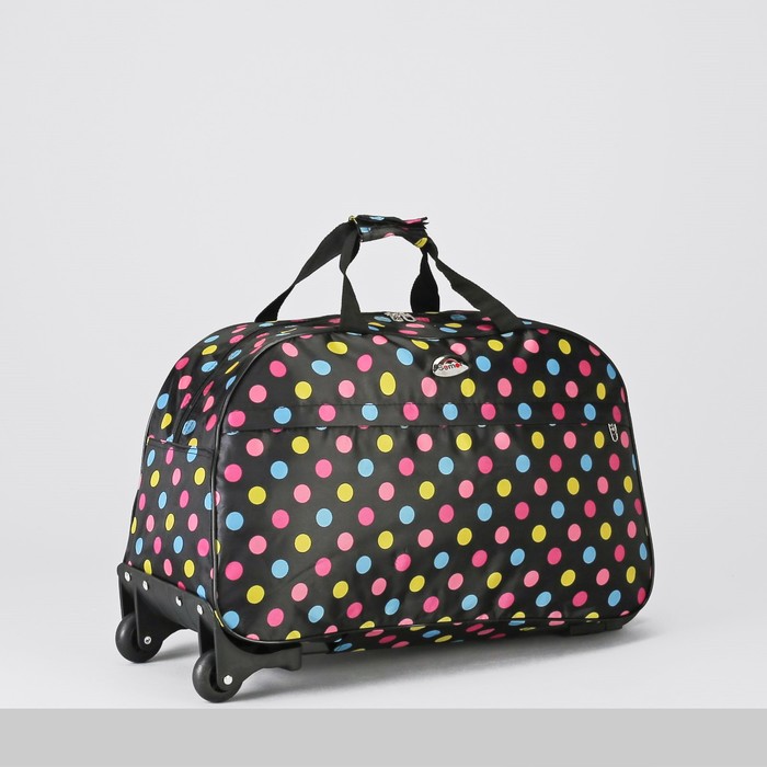 Сумка дорожная на колёсах «Горох», отдел на молнии, наружный карман, цвет чёрный