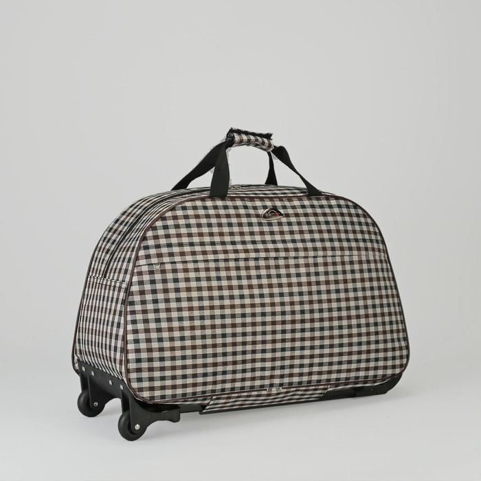 Сумка дорожная на колёсах «Клетка», отдел на молнии, наружный карман, цвет коричневый