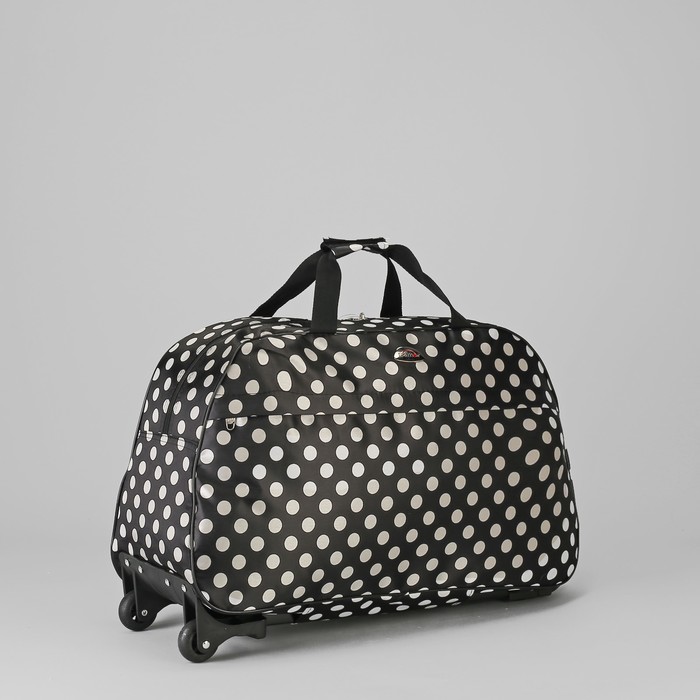 Сумка дорожная на колёсах «Горошек», отдел на молнии, наружный карман, черно-белый