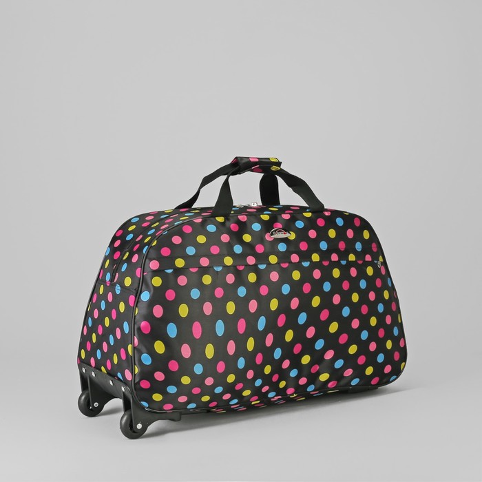 Сумка дорожная на колёсах «Горошек», отдел на молнии, наружный карман, цвет чёрный