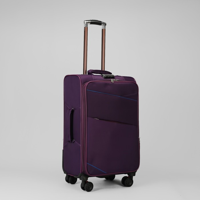 Чемодан средний 24", «Отпуск», 2 отдела на молниях, наружный карман, кодовый замок, 4 колеса, цвет фиолетовый