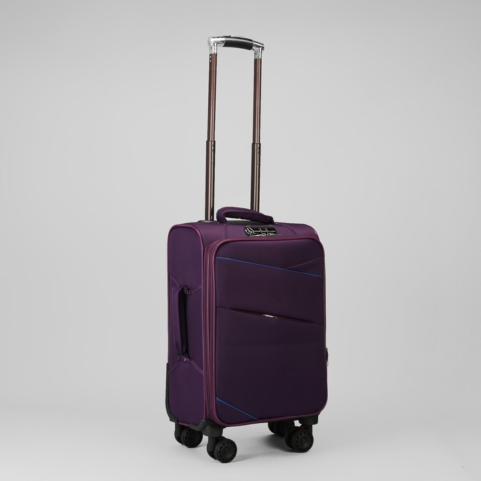 Чемодан малый 20", «Отпуск», 2 отдела на молниях, наружный карман, кодовый замок, 4 колеса, цвет фиолетовый