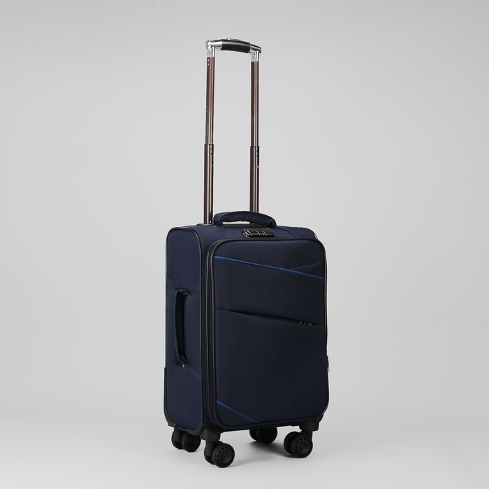 Чемодан малый 20", «Отпуск», 2 отдела на молниях, наружный карман, кодовый замок, 4 колеса, цвет синий