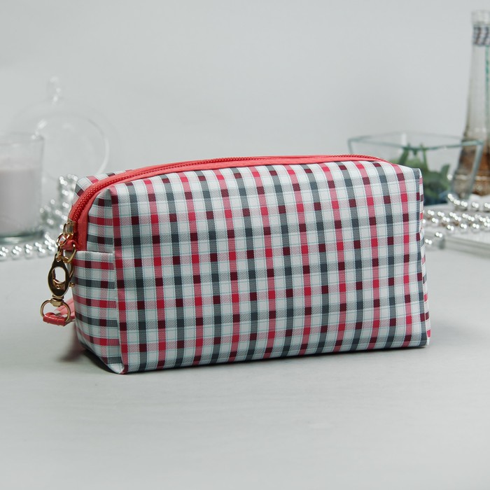 Косметичка дорожная «Клетка», отдел на молнии, с ручкой, цвет розовый
