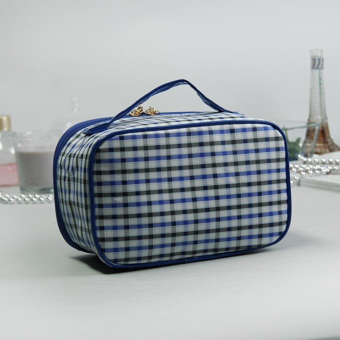 Косметичка-сундук «Клетка», отдел на молнии, цвет синий