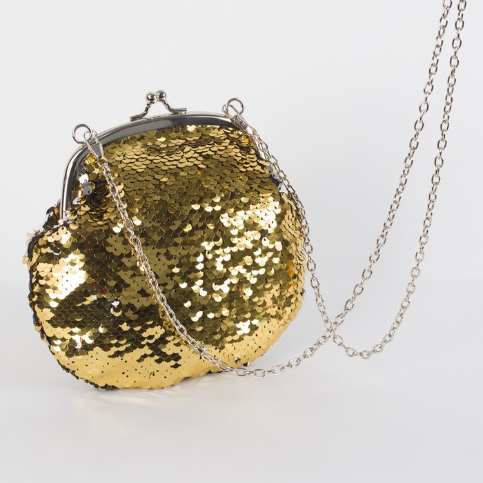 Сумка женская "Блеск", отдел на фермуаре, цепочка, цвет серебристый/золотой