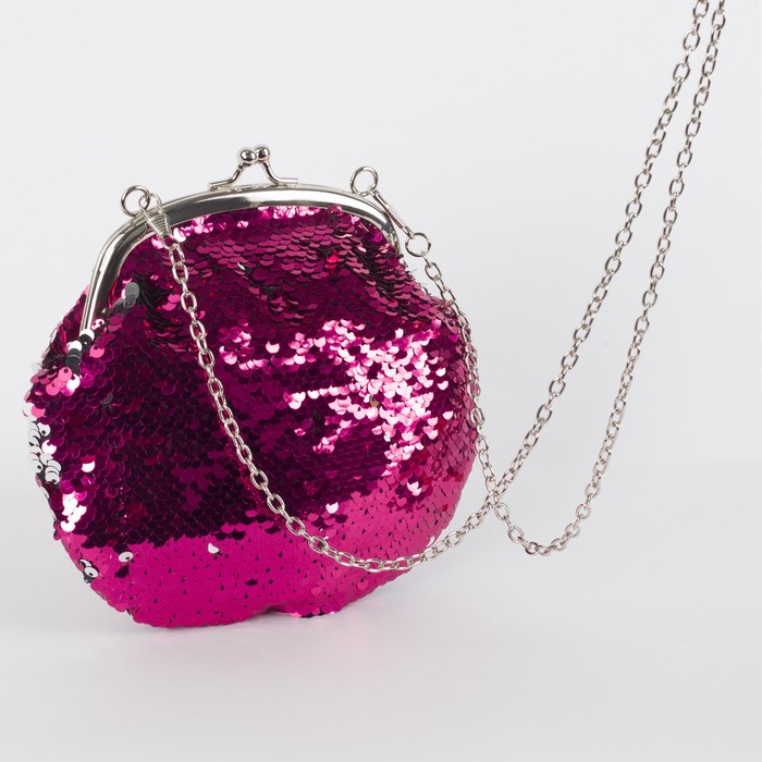 Сумка женская "Блеск", отдел на фермуаре, цепочка, цвет малиновый/серебристый