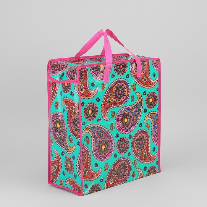 Сумка хозяйственная, отдел на молнии, цвет зелёный/малиновый