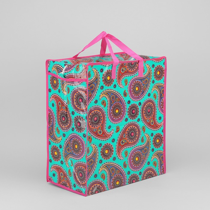 Сумка хозяйственная, отдел на молнии, цвет зелёный/малиновый