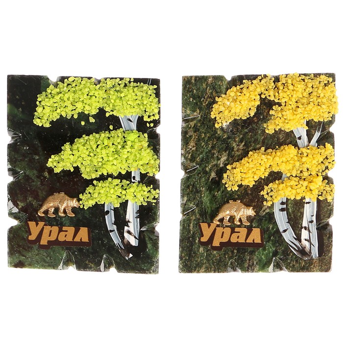 Магнит с деревом "Мишки", змеевик микс