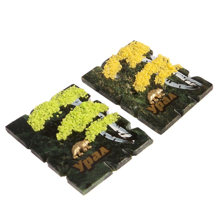 Магнит с деревом "Мишки", змеевик микс