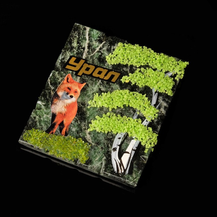 Магнит с деревом и наклейкой "Лиса", змеевик, микс