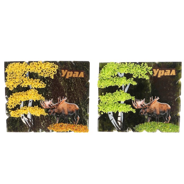 Магнит с деревом и наклейкой "Лось", змеевик, микс