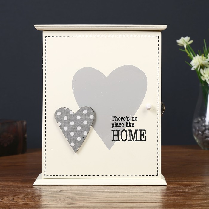 Ключница дерево 6 крючков "Два сердечка. Home" белая 24х20х6,5 см