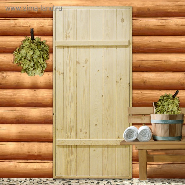 Дверной блок для бани, 180×70см, из сосны, на клиньях, массив, Добропаровъ