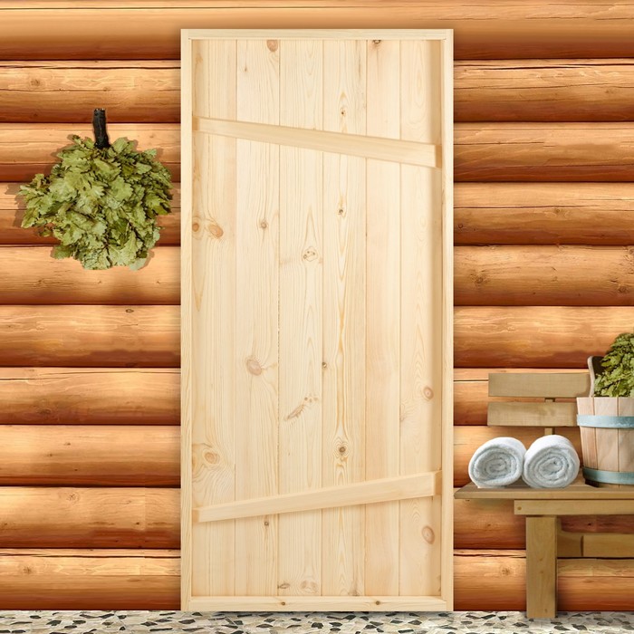 Дверной блок для бани, 170×80см, из сосны, на клиньях, массив, Добропаровъ