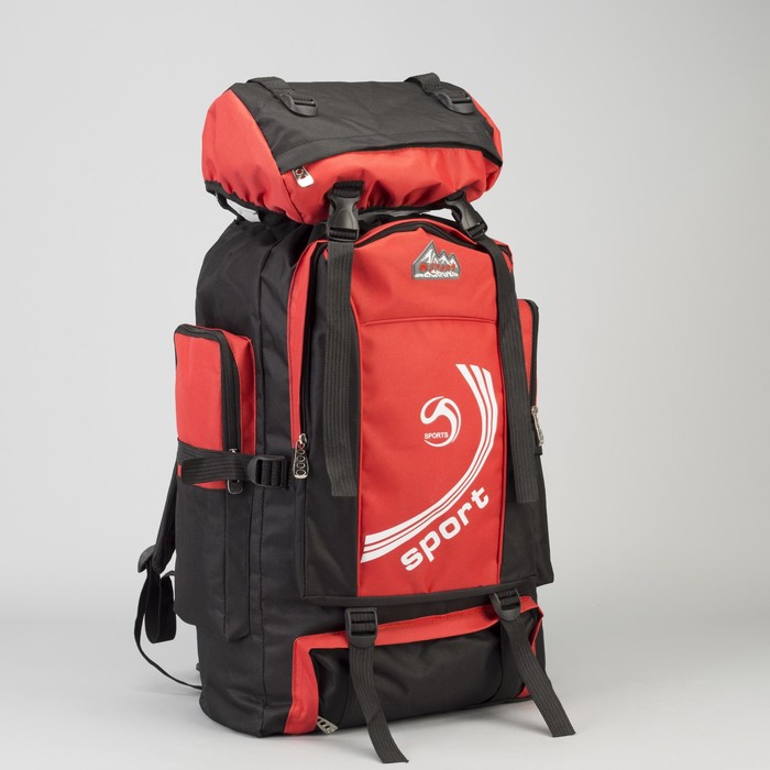 Рюкзак турист Экстрим, 33*16*57, отд на шнурке, 5 н/карманов, черный/красный
