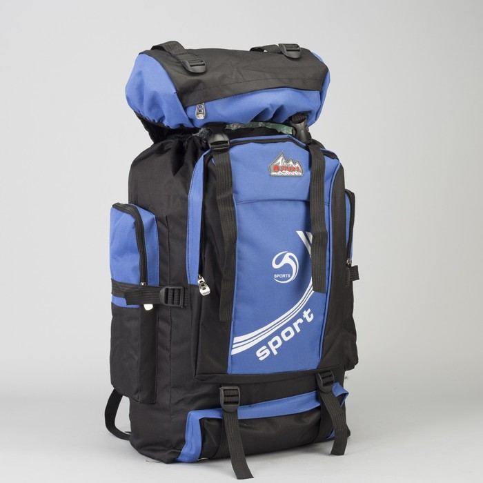 Рюкзак туристический "Экстрим", отдел на шнурке, 5 наружных карманов, цвет чёрный/синий