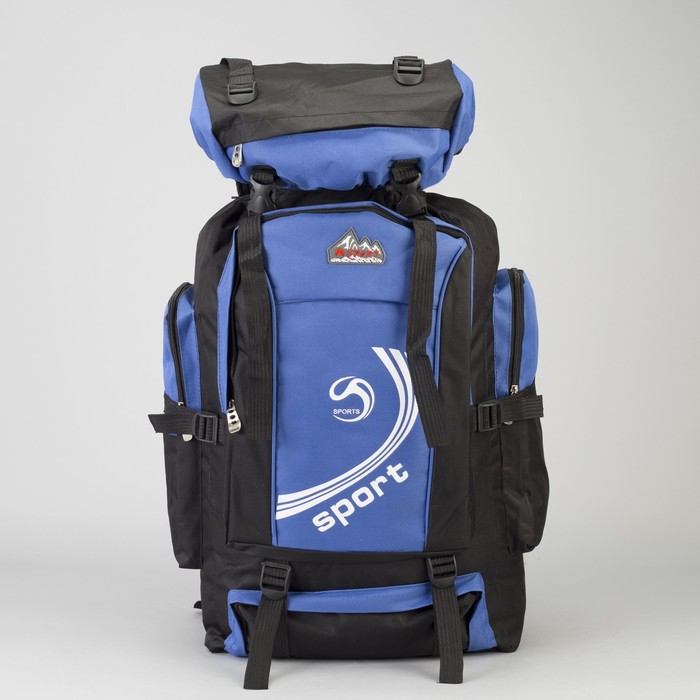 Рюкзак туристический "Экстрим", отдел на шнурке, 5 наружных карманов, цвет чёрный/синий