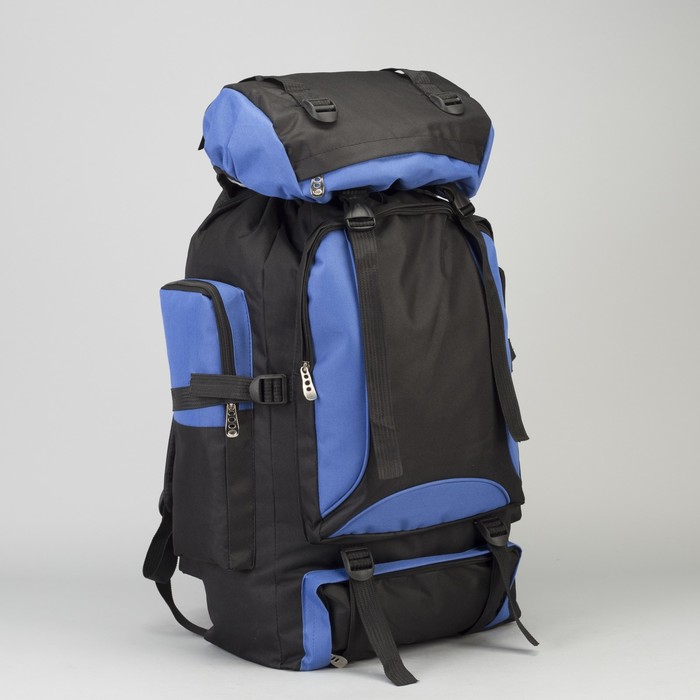 Рюкзак турист Спорт, 33*16*57, отд на шнурке, 5 н/карманов, черный/синий