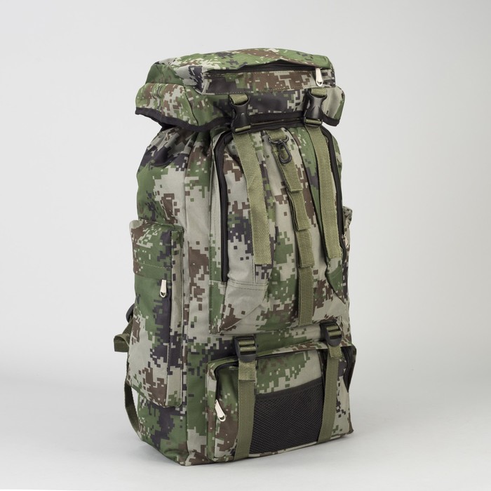 Рюкзак турист Милитари, 30*14*57/60, отд на шнурке, 6 н/карманов, св-хаки