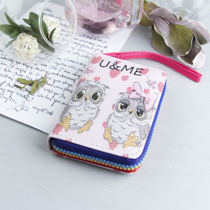 Кошелёк жен, 2 отдела, для карт, для монет, с ручкой, цвет розовый