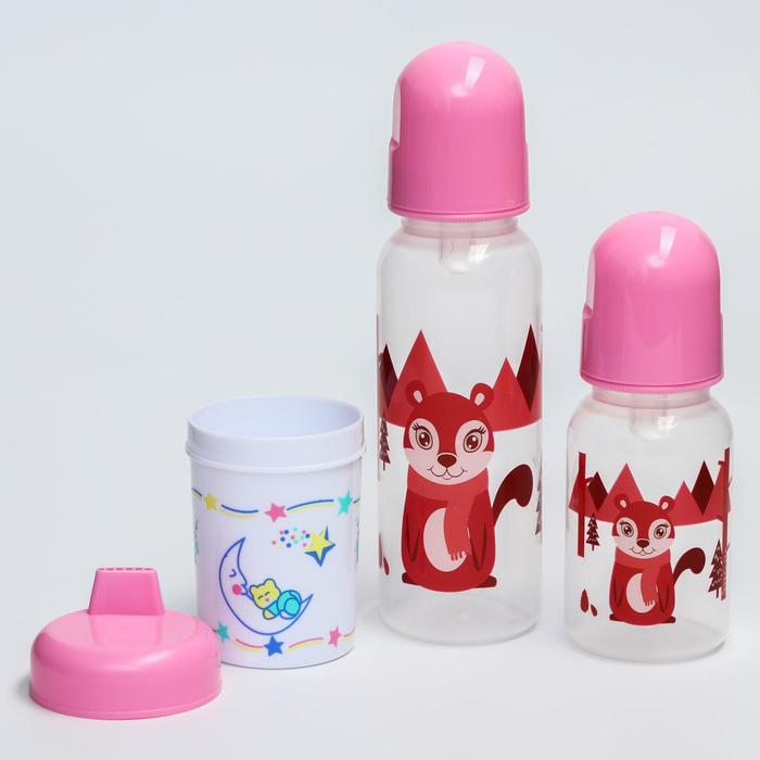 Набор детский «Первый подарок малышу», 10 предметов: бутылочки для кормления 150 и 250 мл, поильник, посуда, нагрудник, расчёска, щётка, цвет розовый