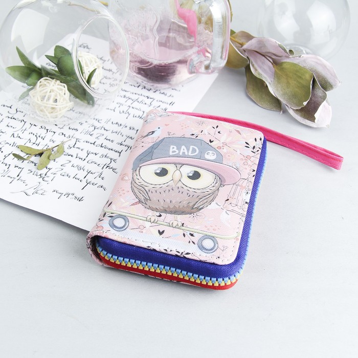 Кошелёк жен, 2 отдела, для карт, для монет, с ручкой, цвет розовый