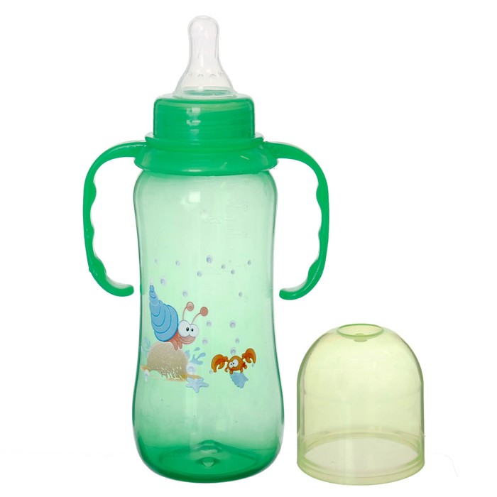 Бутылочка для кормления с ручками, цветная, 300 мл, от 0 мес., цвет зелёный