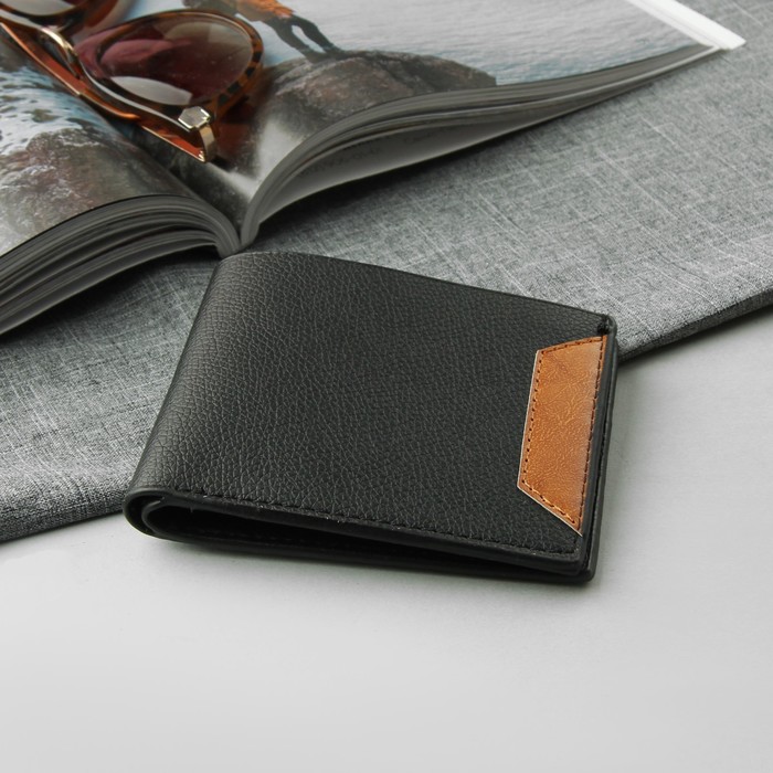 Портмоне мужское, 2 отдела, для карт, для монет, для sim-карты, цвет чёрный
