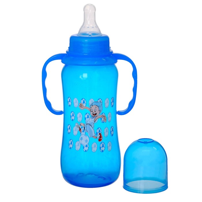 Бутылочка для кормления с ручками, цветная, 300 мл, от 0 мес., цвет синий