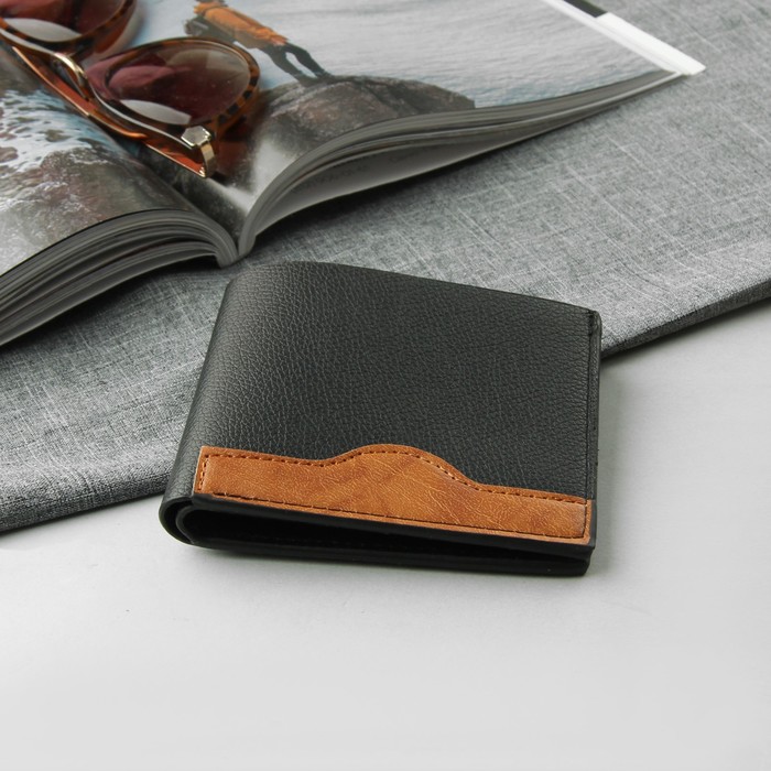 Портмоне мужское, 2 отдела, для карт, для монет, для sim-карты, цвет чёрный